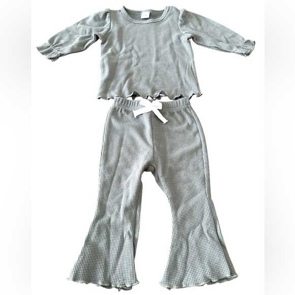 Baby Girls Waffle Knit Two-Piece Set, NWT, Size-6-12 Months, Color-Sage - Picture 1 of 5